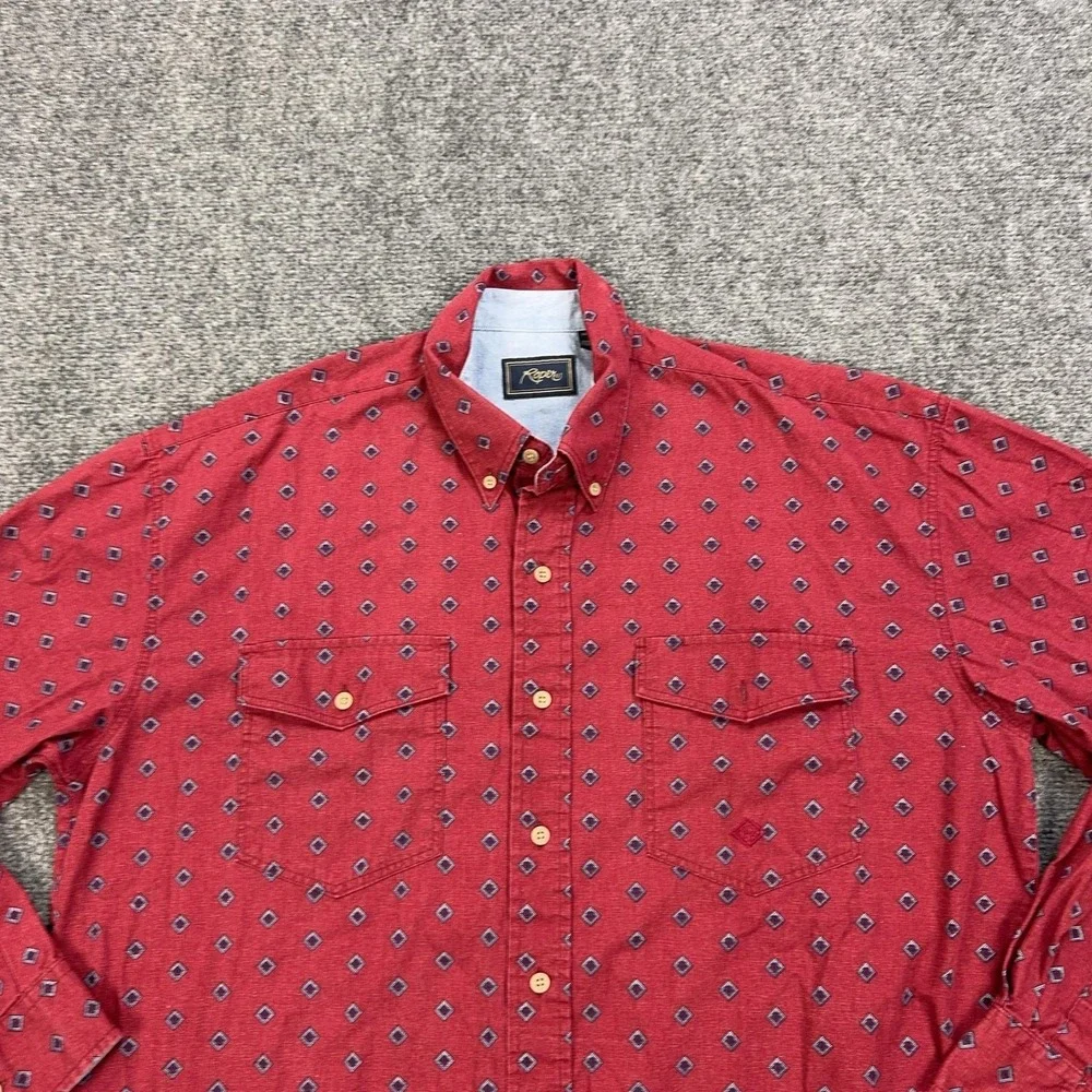 Roper Shirt Mens Large Red Geometric Long Sleeve Button Up Pockets Western